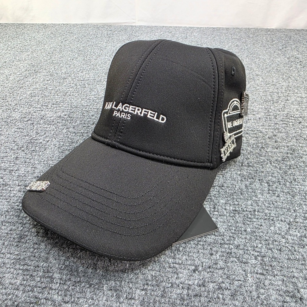 Karl Lagerfeld Paris Black Baseball Cap Rue Eiffel Tower Embellished One Size